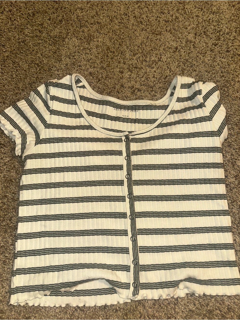 American Eagle Outfitters White and Black Striped Ribbed Top